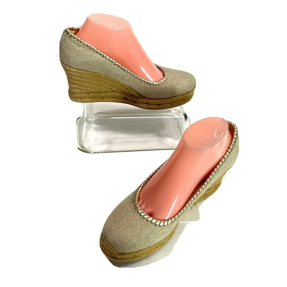 Jack Rogers Palmer Closed Toe Canvas Espadrille Wedge Size‎ 9 Gold Tan